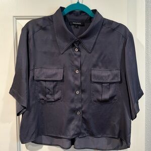 Beautiful dark purple dressy cropped button down.